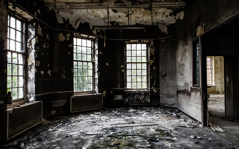 Fire-damaged home interior in Lake Worth Beach