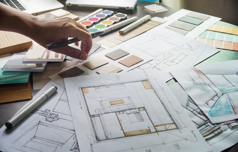 Home designer sketching plans