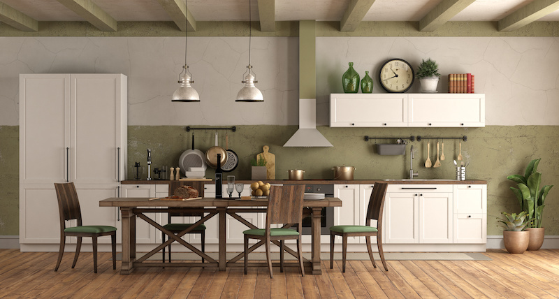Kitchen with pops of green color