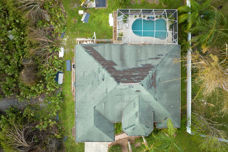 Damaged roof after a storm