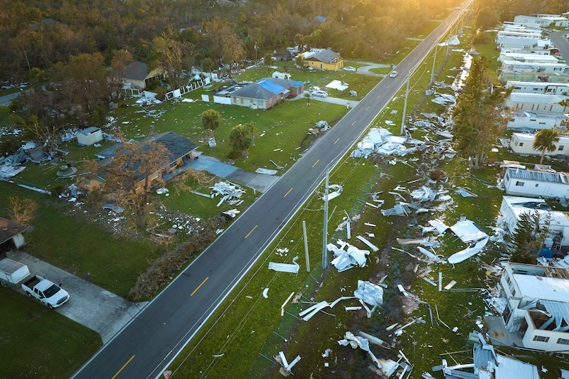 Severely damaged houses by hurricane 