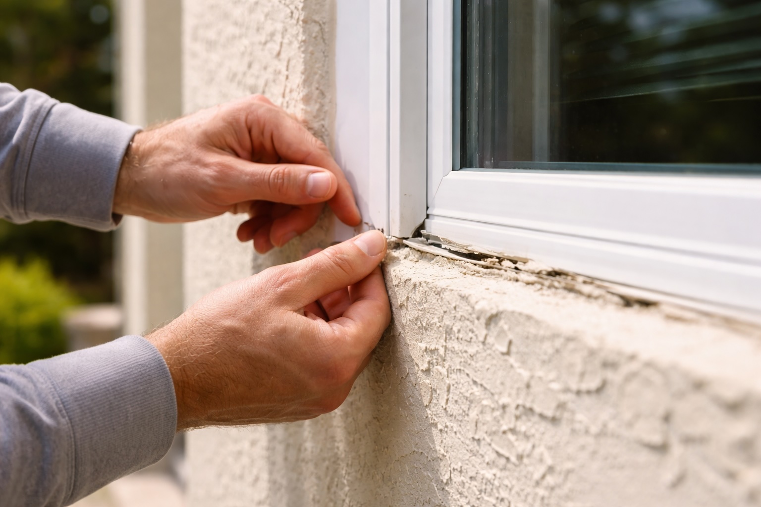 Inspecting window caulking for gaps before Florida rainy season begins